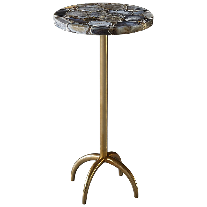 Приставной столик со столешницей из агата Grey Agate Side Table Серый Коричневый Латунь в Перми | Loft Concept 