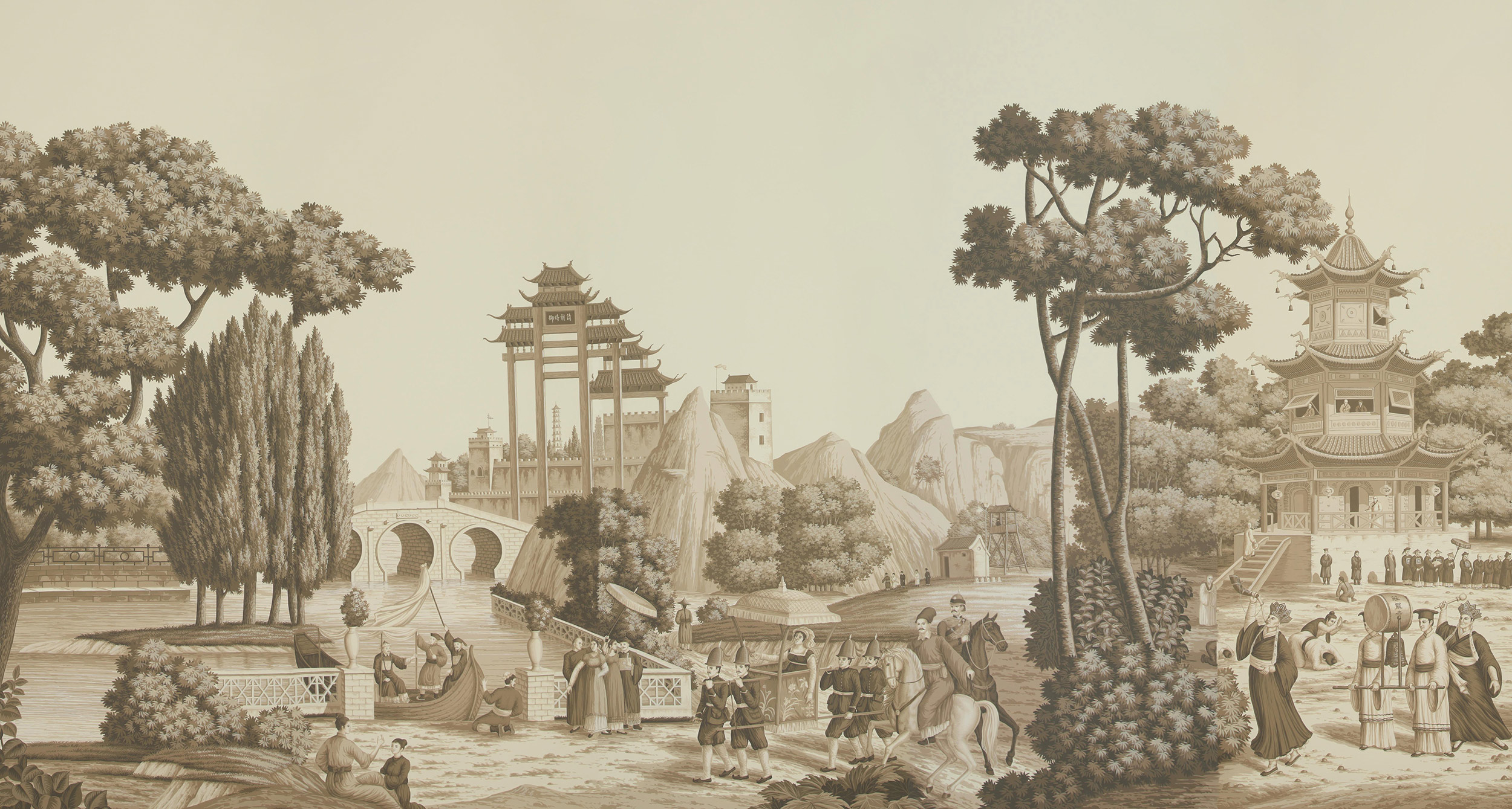 Обои ручная роспись Procession Chinoise Sepia on scenic paper Обои ручная роспись Procession Chinoise Sepia on scenic paper - постер Loft-Concept в Перми