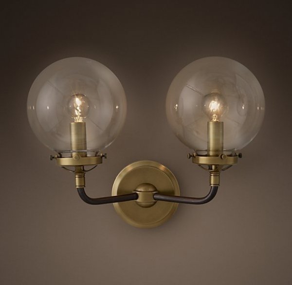 Бра Bistro Globe Clear Glass Double Sconce Brass  в Перми | Loft Concept 