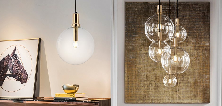 Подвесной светильник Glass Globe Gold Подвесной светильник Glass Globe Gold - Loft-Concept в Перми