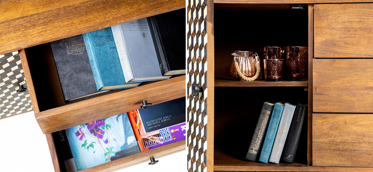 Комод из натурального дерева Bone Inlay 115 см - фото №1