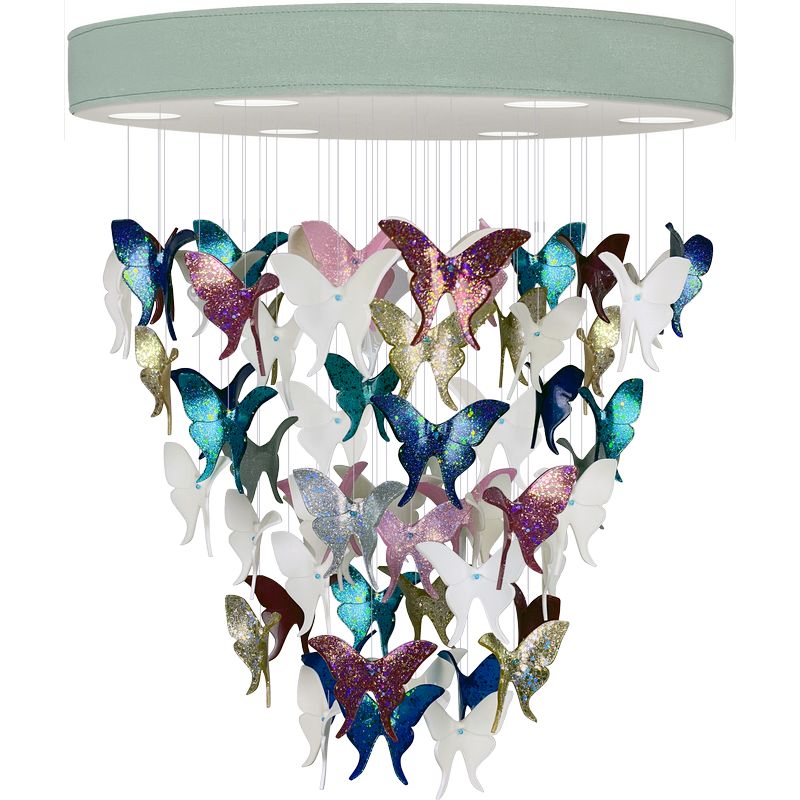 Люстра Цветные Бабочки Светло-Зеленая база Night Butterflies Chandelier Multi Color Зеленый Мульти в Перми | Loft Concept 