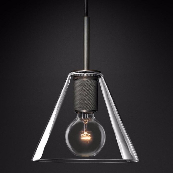 Подвесной светильник RH Utilitaire Funnel Pendant Black Темная бронза Прозрачное Стекло в Перми | Loft Concept 