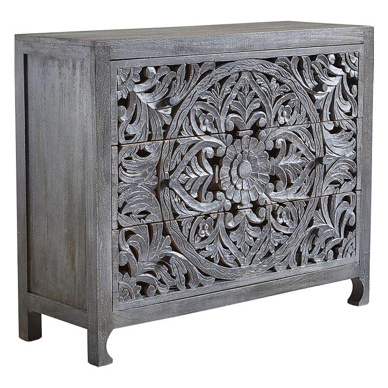 Комод Indian Antique White Furniture Chest of Drawers Kailash серый Серый в Перми | Loft Concept 