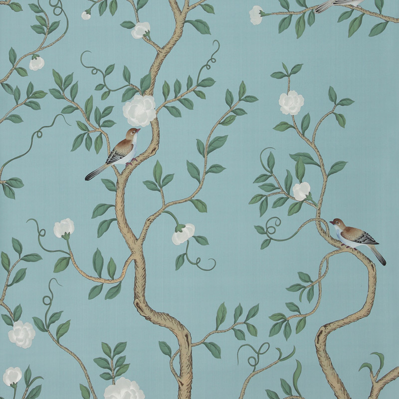 Обои ручная роспись Gustavian Garden Special Colourway on Duck Egg dyed silk  в Перми | Loft Concept 