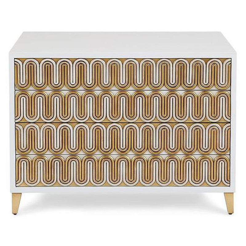 Комод Park Avenue Brass Wave Pattern Chest of Drawers Белый Золотой в Перми | Loft Concept 