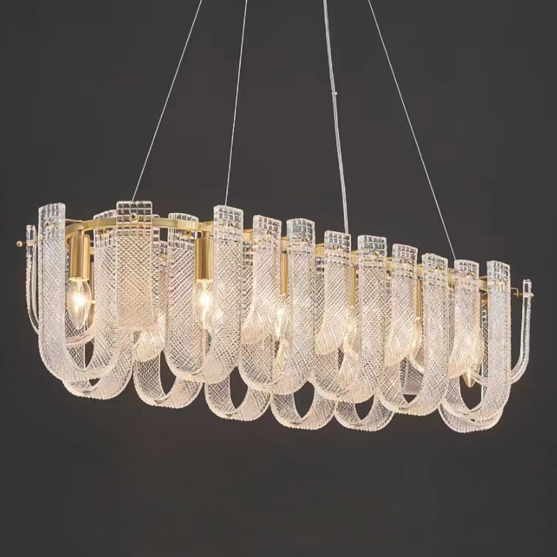 Линейная Люстра Prudence Textured Glass Chandelier A Золотой Прозрачное Стекло в Перми | Loft Concept 