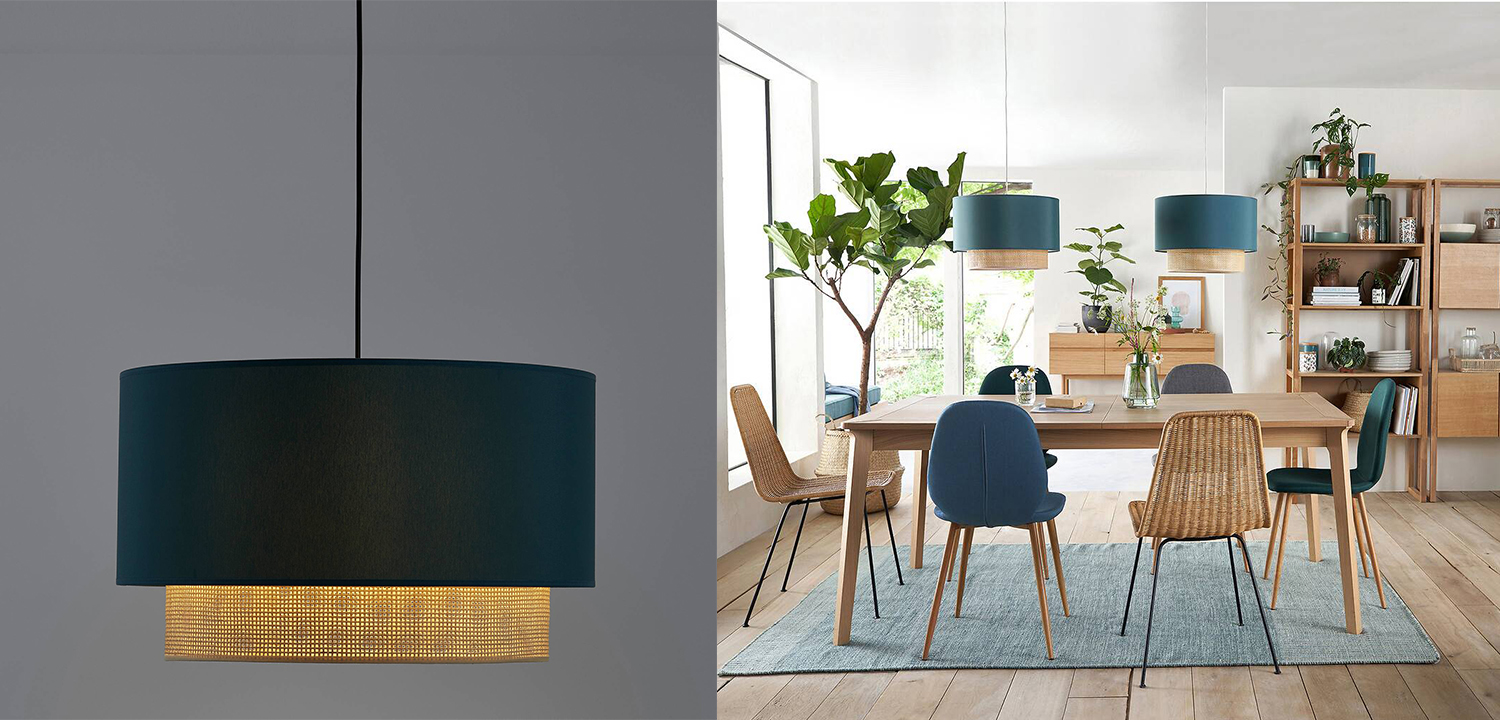 Подвесной светильник Ottar Wicker Turquoise lampshade - фото