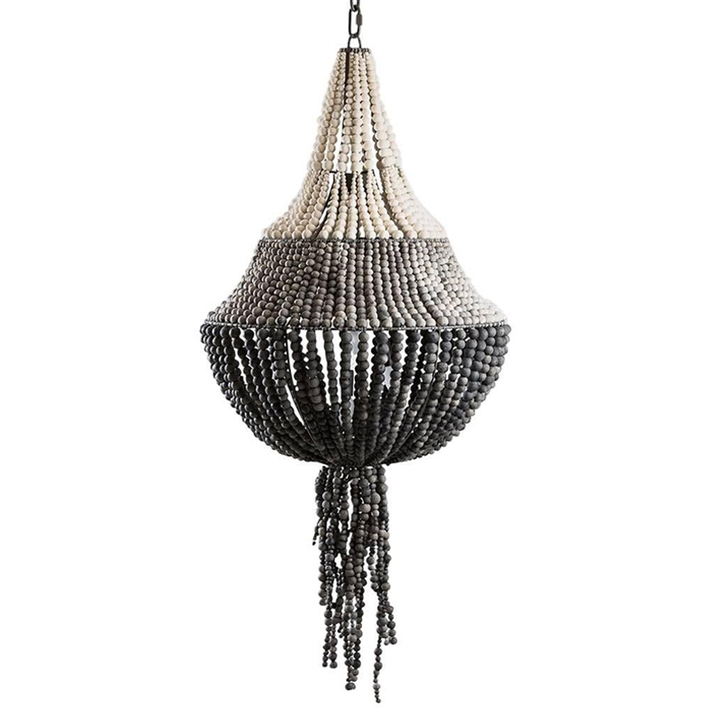 Люстра каплевидной формы с круглыми бусинами Gradient Wooden Beads Chandelier L Белый Серый Черный Люстра каплевидной формы с круглыми бусинами Gradient Wooden Beads Chandelier L Белый Серый Черный в Перми | Loft Concept