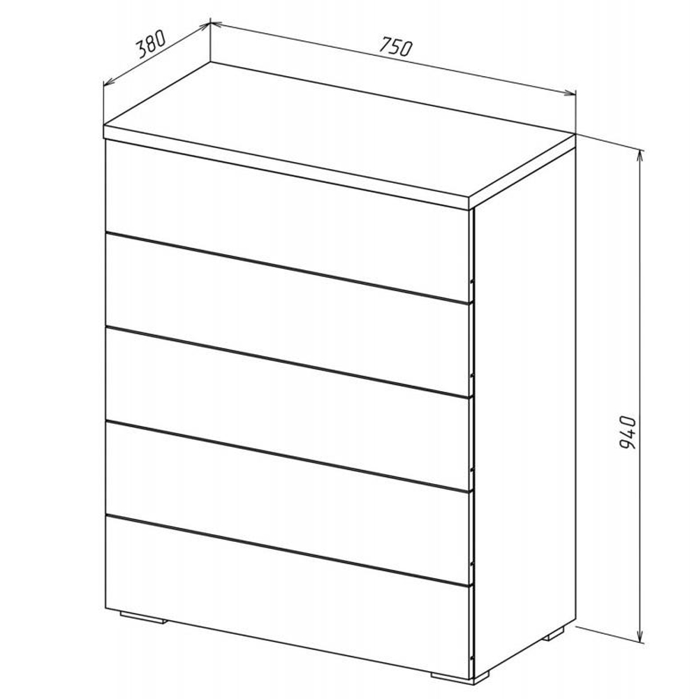 Комод с белым глянцевым фасадом с 5-ю ящиками Grace of Furniture  в Перми