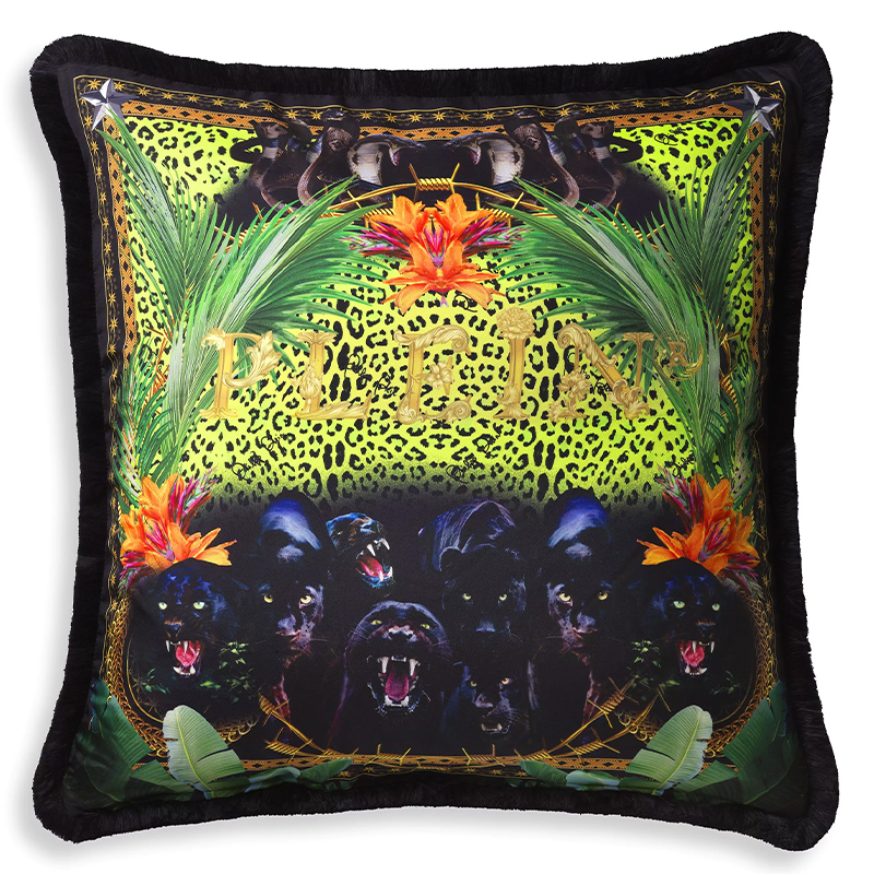 Подушка Philipp Plein Cushion Silk Jungle 70 x 70 Черный Мульти в Перми | Loft Concept 