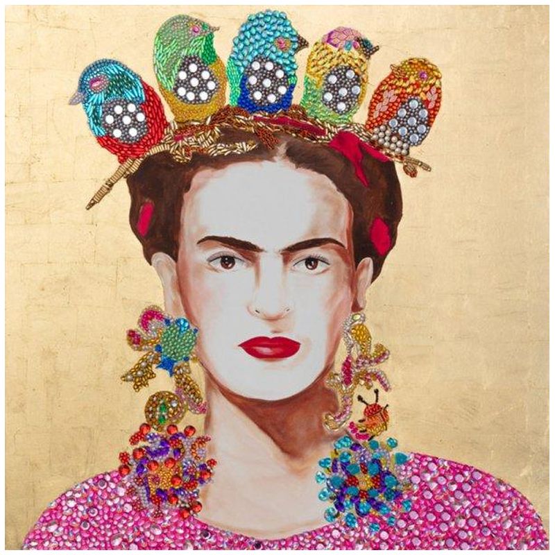 Картина Frida with Little Birds Crown and Gold Leaf Background Мульти в Перми | Loft Concept 