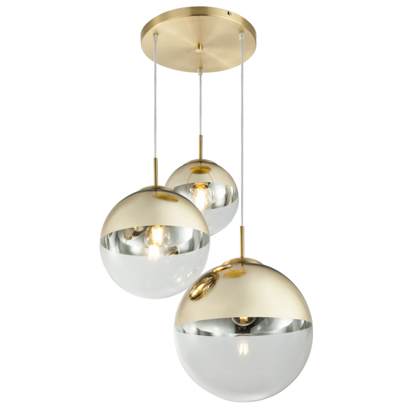 Светильник подвесной Mirror Ball Gold 3 плафона  Золотой в Перми | Loft Concept 