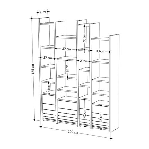 Стеллаж прямой ассиметричный с полками и 4-мя дверцами ARYA BOOKCASE WHITE в Перми