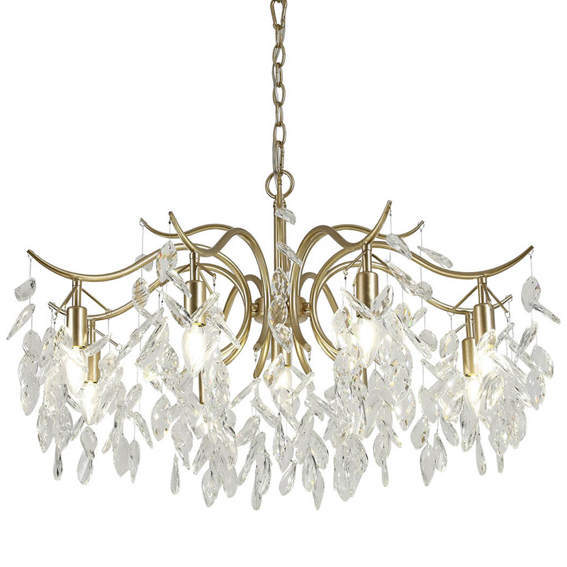 Люстра Hanging Crystal Leaves Chandelier 83 матовое золото Прозрачный (Transparent) в Перми | Loft Concept 