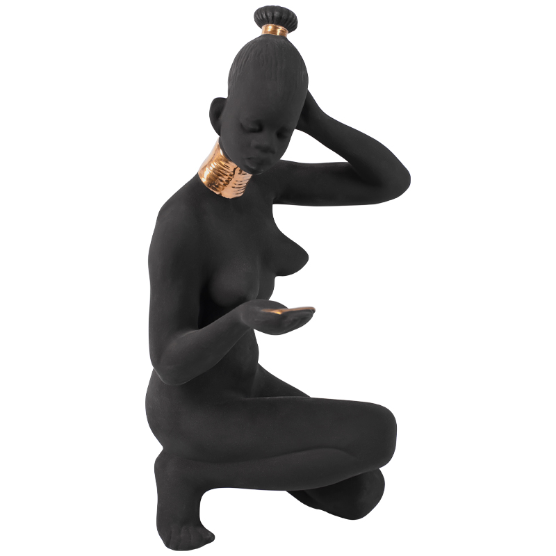 Статуэтка African Woman Sitting Statuette Черный Золотой в Перми | Loft Concept 