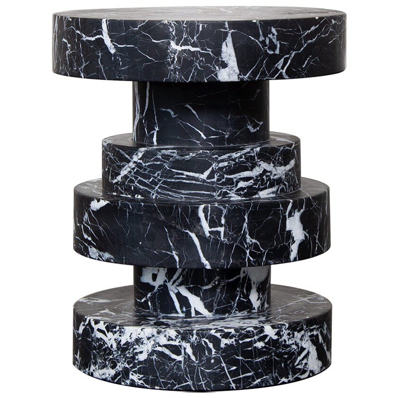 Приставной стол Apollo Stool Nero Marquina дизайн Kelly Wearstler Черно-белый Черный Мрамор Nero в Перми | Loft Concept 