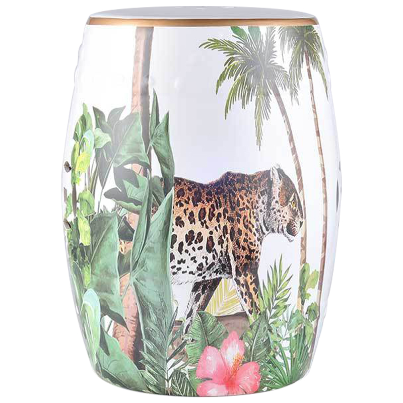 Керамический табурет Leopard Tropical Animal Ceramic Stool White Белый Зеленый Коричневый в Перми | Loft Concept 