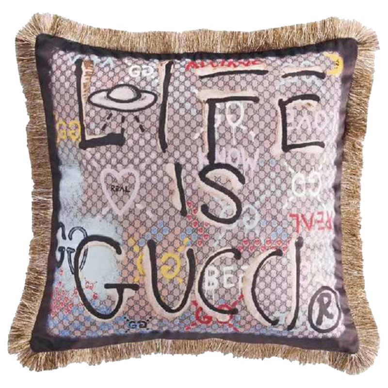 Декоративная подушка Cтиль Gucci Life is Gucci Коричневый Мульти в Перми | Loft Concept 