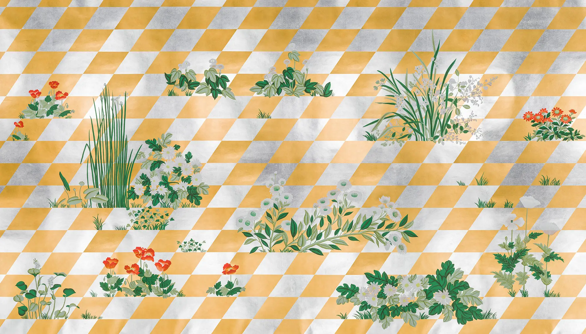 Обои ручная роспись Tiled Meadow Original colourway on Egyptian Gold gilded paper Обои ручная роспись Tiled Meadow Original colourway on Egyptian Gold gilded paper - постер Loft-Concept в Перми
