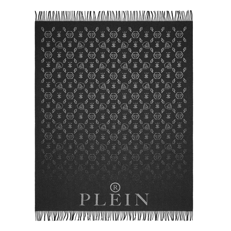 Плед Philipp Plein Plaid Cashmere Monogram Черный Серый в Перми | Loft Concept 