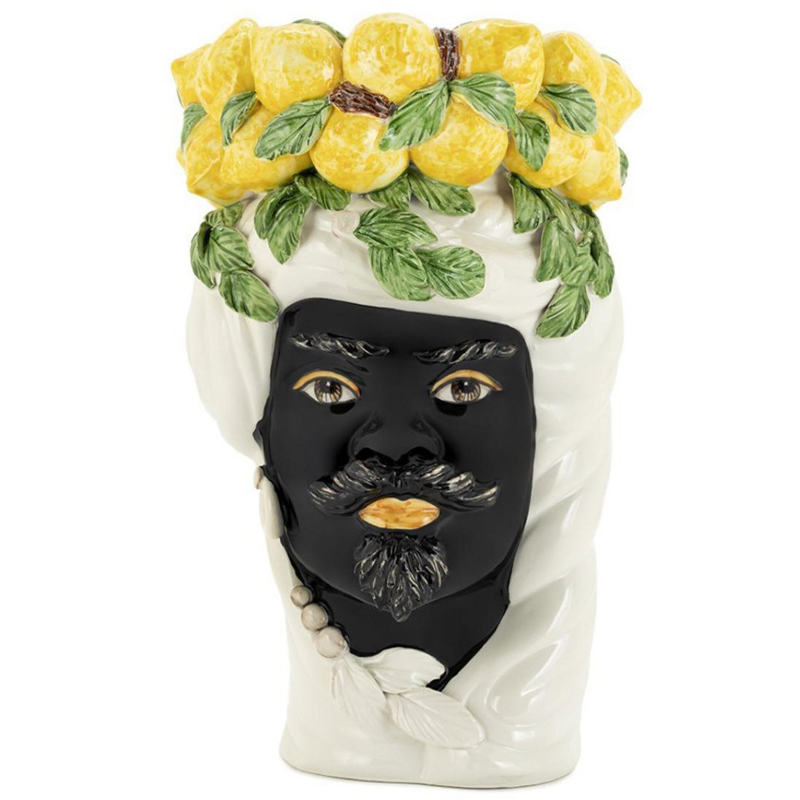 Ваза Vase Lemon Head Man White Белый Черный Желтый Зеленый в Перми | Loft Concept 