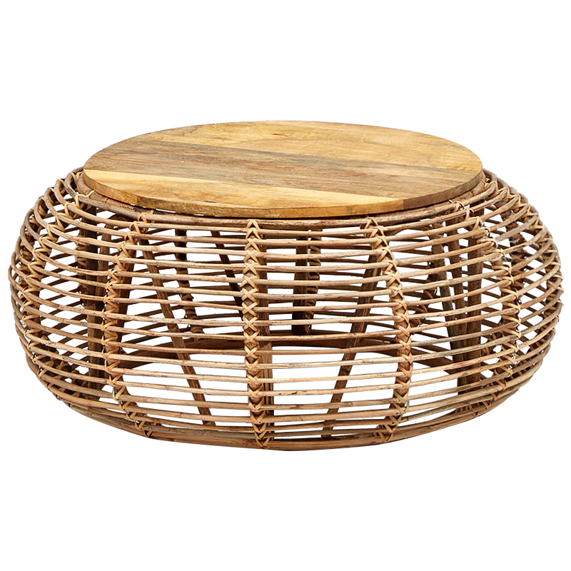 Плетеный кофейный стол с деревянной столешницей Wicker Wood Coffee Table Древесина в Перми | Loft Concept 