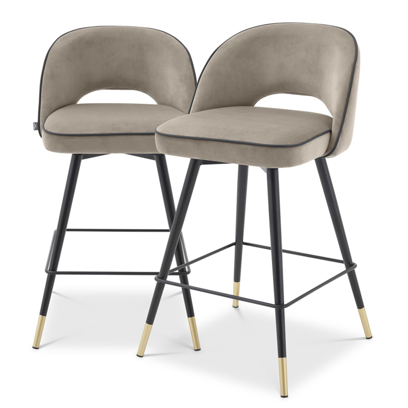 Комплект полубарных стульев Eichholtz Counter Stool Cliff set of 2 greige Бежево-серый Черный Латунь в Перми | Loft Concept 