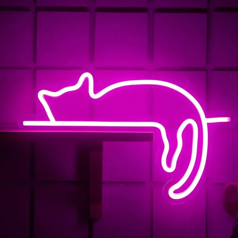 Неоновая настенная лампа Sleeping Kitten Neon Wall Lamp Розовый в Перми | Loft Concept 