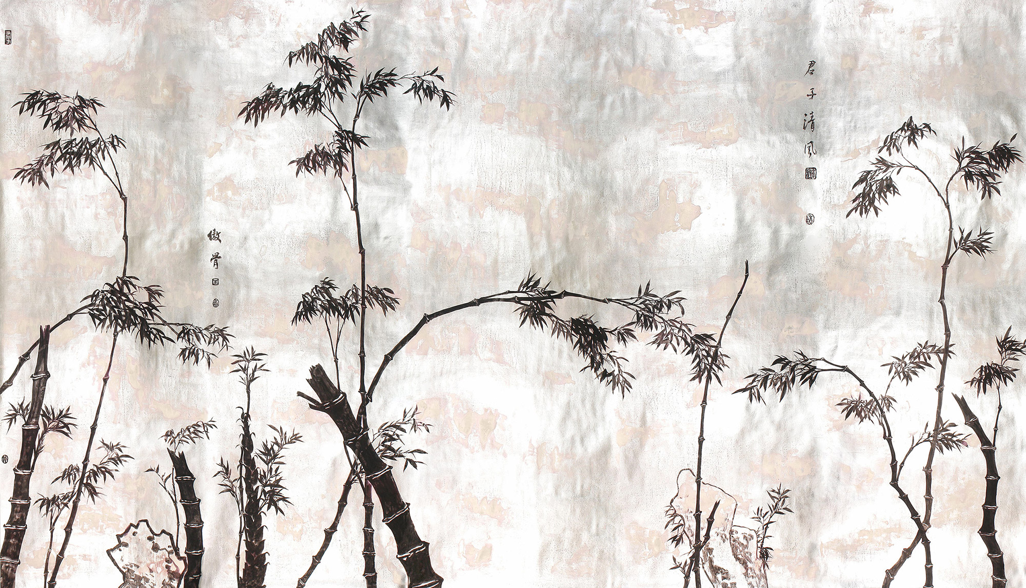 Обои ручная роспись Bamboo Quicksilver on Tarnished Silver gilded paper Обои ручная роспись Bamboo Quicksilver on Tarnished Silver gilded paper - постер Loft-Concept в Перми