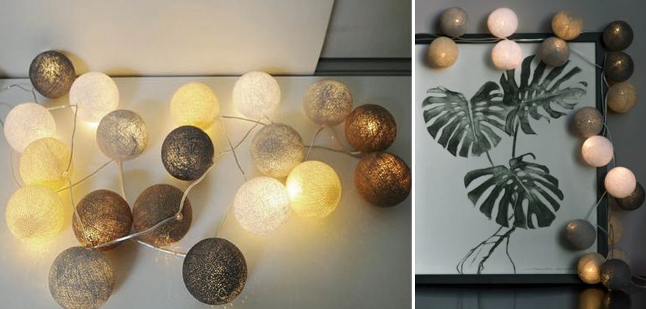 Гирлянда хлопковые фонарики Сotton Ball Sand-Grey - Loft-Concept в Перми