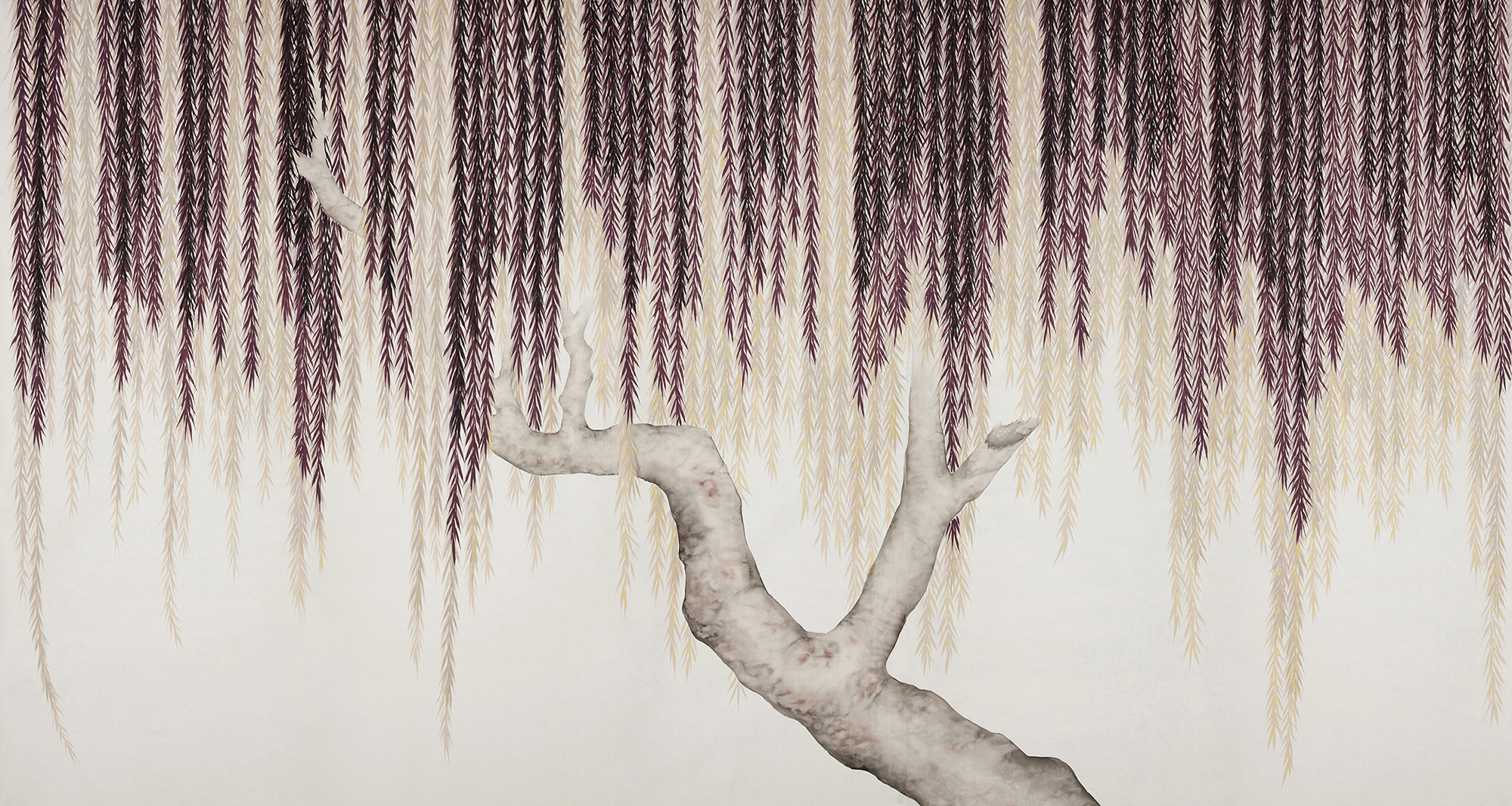 Обои ручная роспись Willow Boysenberry on Bleached White dyed silk Обои ручная роспись Willow Boysenberry on Bleached White dyed silk - постер Loft-Concept в Перми