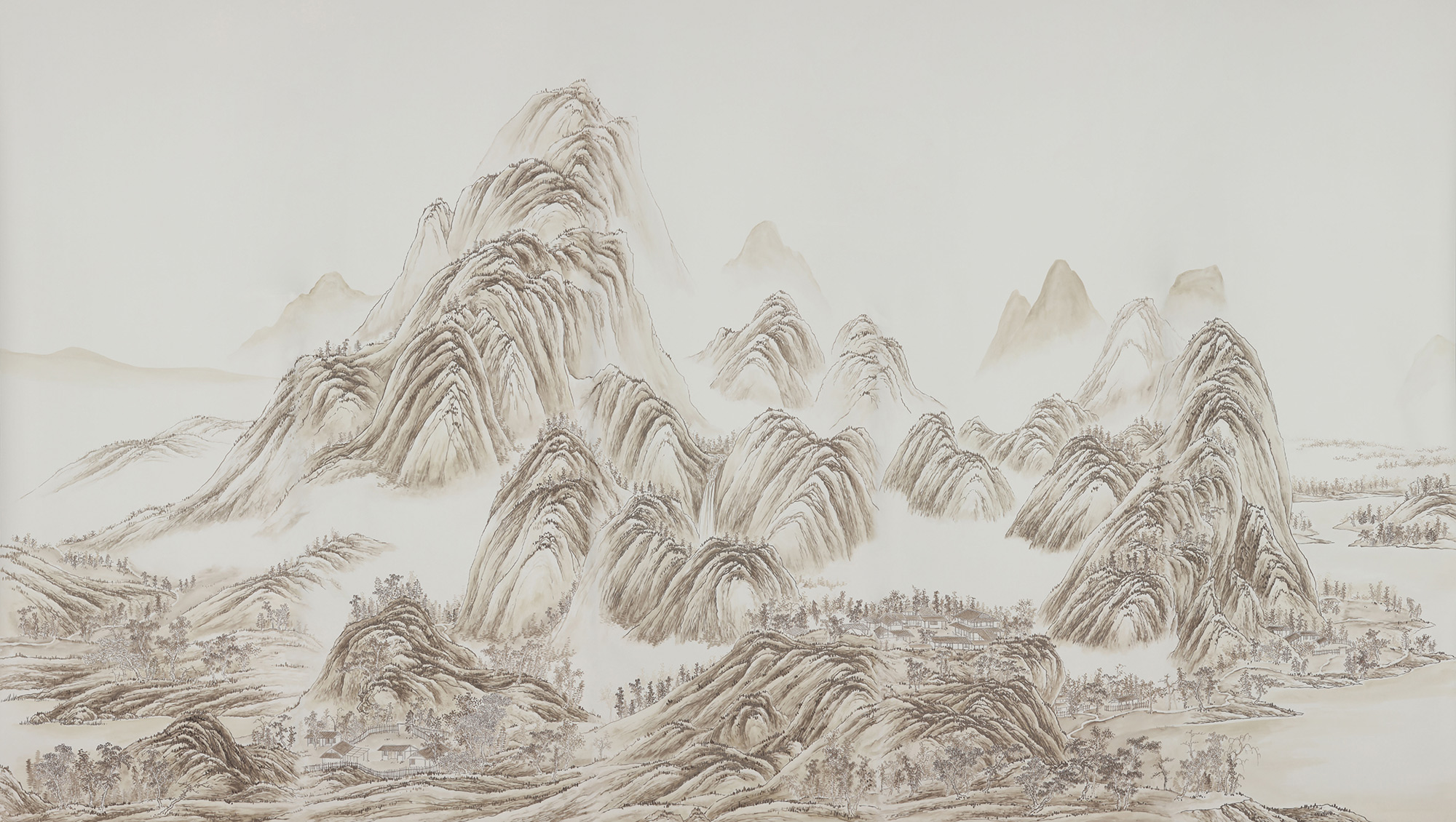 Обои ручная роспись A Thousand Li of Rivers and Mountains Special Colourway on Bleached White dyed silk 2 Обои ручная роспись A Thousand Li of Rivers and Mountains Special Colourway on Bleached White dyed silk 2 - постер Loft-Concept в Перми