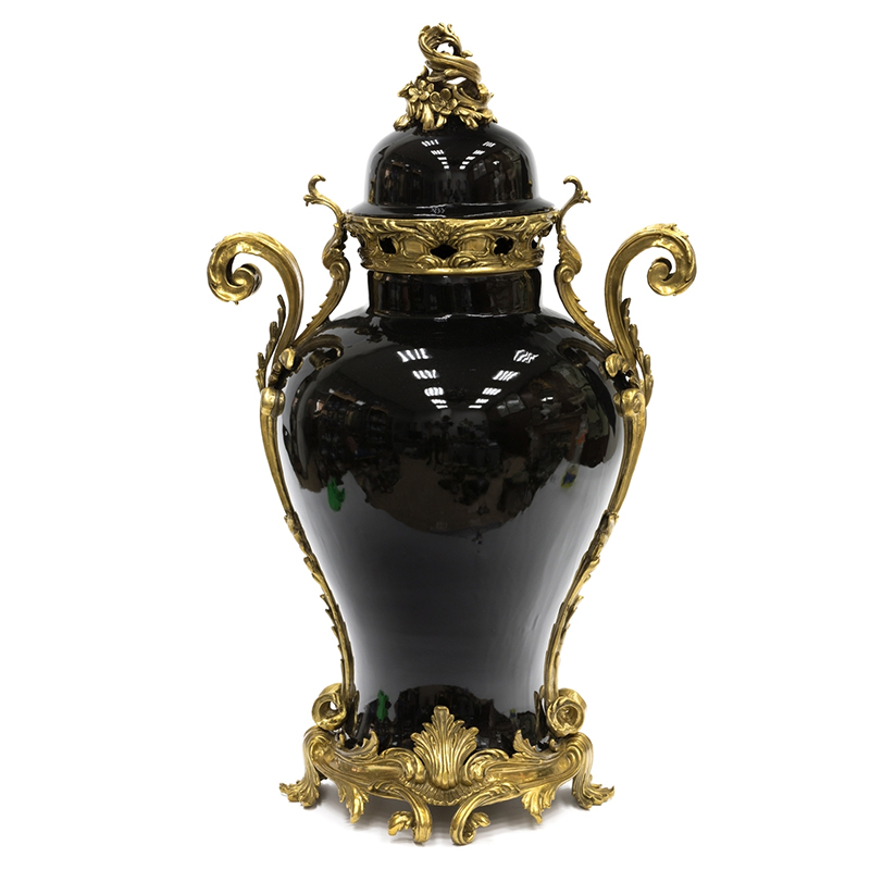 Большая ваза Selenia Black Vase Bronze Patterns Черный Бронза в Перми | Loft Concept 