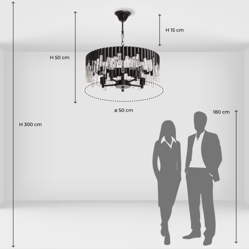 Люстра круглая из матового черного металла с подвесками из прозрачных стеклянных трубок Noir Tubes в Перми