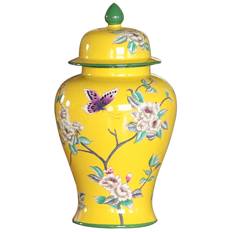 Ваза с крышкой Porcelain Yellow Garden Vase Желтый Зеленый в Перми | Loft Concept 