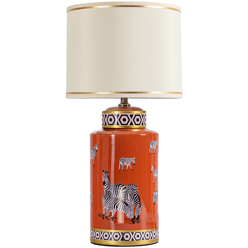 Настольная лампа Zebra Orange Lampshade Оранжевый Черно-белый Бежевый Золотой в Перми | Loft Concept 