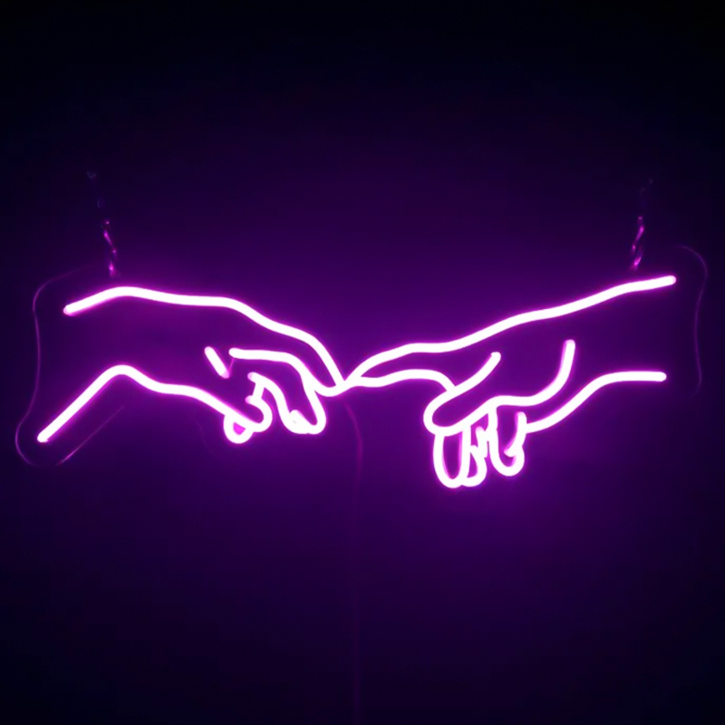 Неоновая настенная лампа Creation of Adam Hands Neon Wall Lamp Фиолетовый в Перми | Loft Concept 