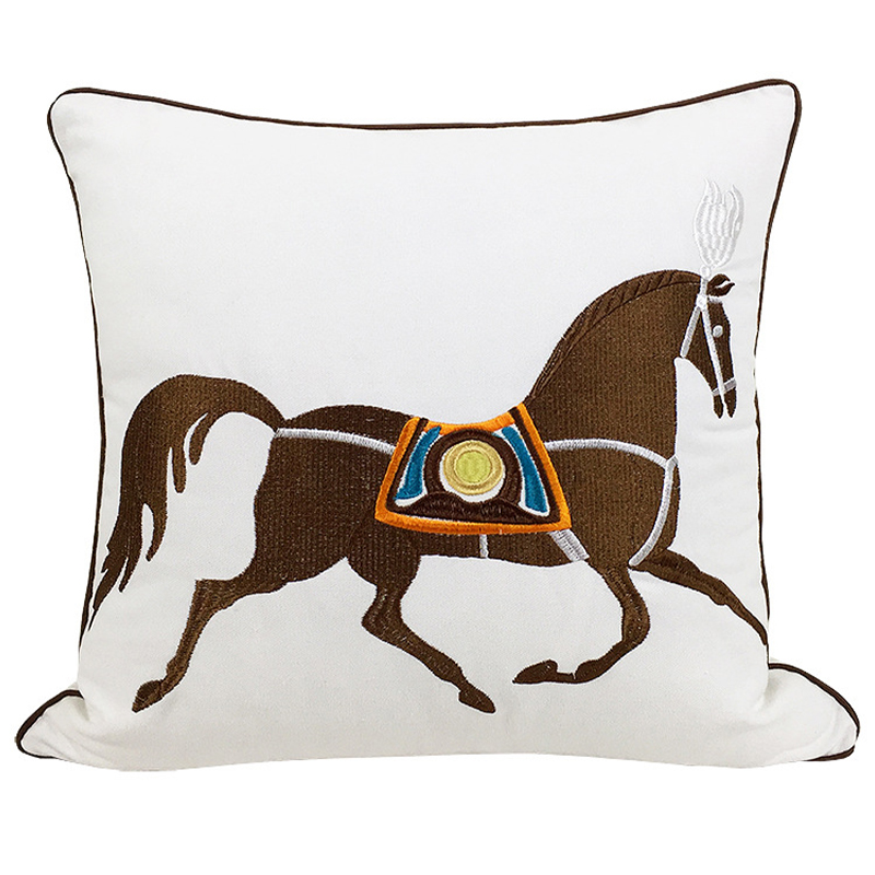 Декоративная подушка Hermes Horse Pillow Белый Коричневый Мульти в Перми | Loft Concept 