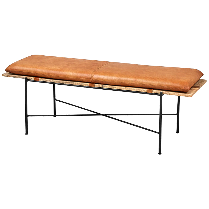 Банкетка Leather Metal Wood Bench Карамель Древесина Черный в Перми | Loft Concept 