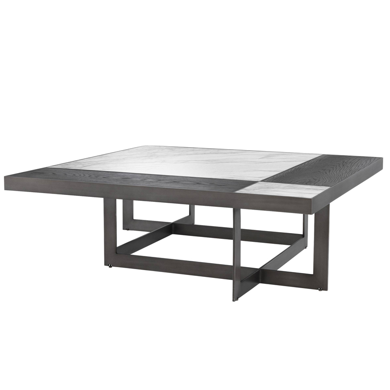 Кофейный стол Eichholtz Coffee Table Hermoza Мокко Белый Мрамор Bianco Темная бронза в Перми | Loft Concept 