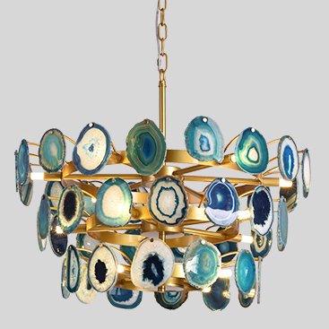 Люстра Agate Burst Chandelier 3 Round blue Зеленый Золотой в Перми | Loft Concept 