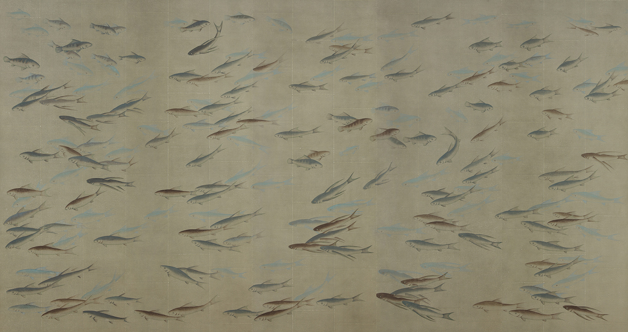 Обои ручная роспись Fishes Special Colourway on Lead Grey India tea paper Обои ручная роспись Fishes Special Colourway on Lead Grey India tea paper - постер Loft-Concept в Перми