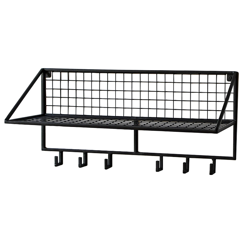 Вешалка с полкой Rhian Industrial Metal Rust Shelf Black S Черный в Перми | Loft Concept 