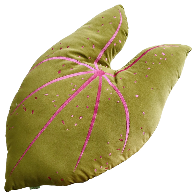 Декоративная подушка Botanical Cushion Caladium Зеленый смок Розовый в Перми | Loft Concept 