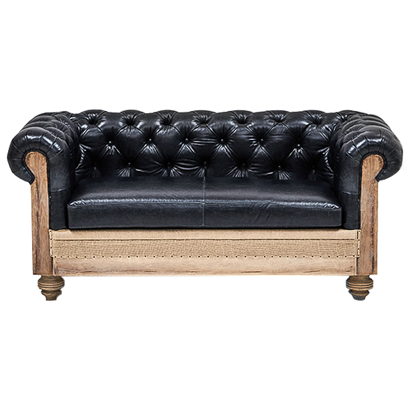 Диван Deconstructed Chesterfield Sofa double Black leather Черный Коричневый в Перми | Loft Concept 