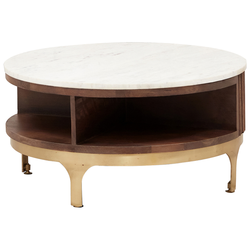 Круглый кофейный стол Sadie Round Coffee Table Белый Коричневый Латунь в Перми | Loft Concept 