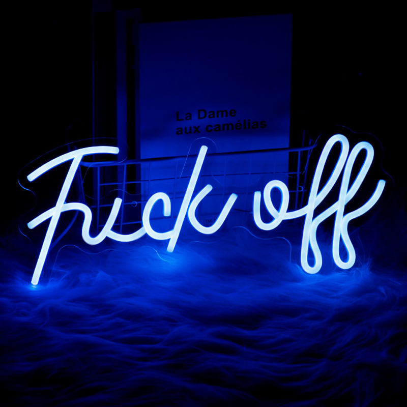 Неоновая настенная лампа Fuck Off Neon Wall Lamp Синий Синий в Перми | Loft Concept 