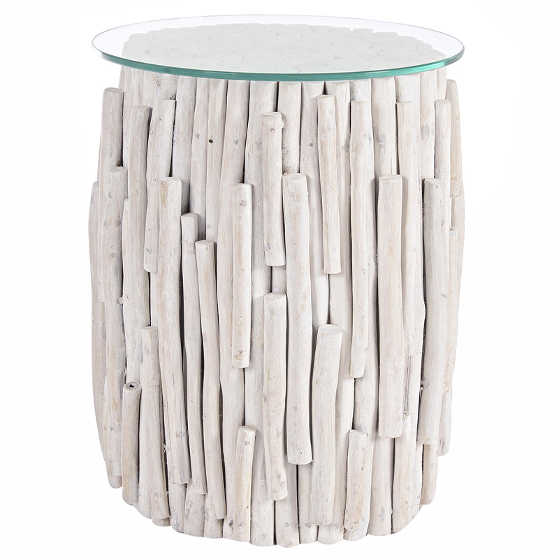 Деревянный круглый приставной столик со стеклянной столешницей Sienna Round Side Table Белый Прозрачное Стекло Деревянный круглый приставной столик со стеклянной столешницей Sienna Round Side Table Белый Прозрачное Стекло в Перми | Loft Concept