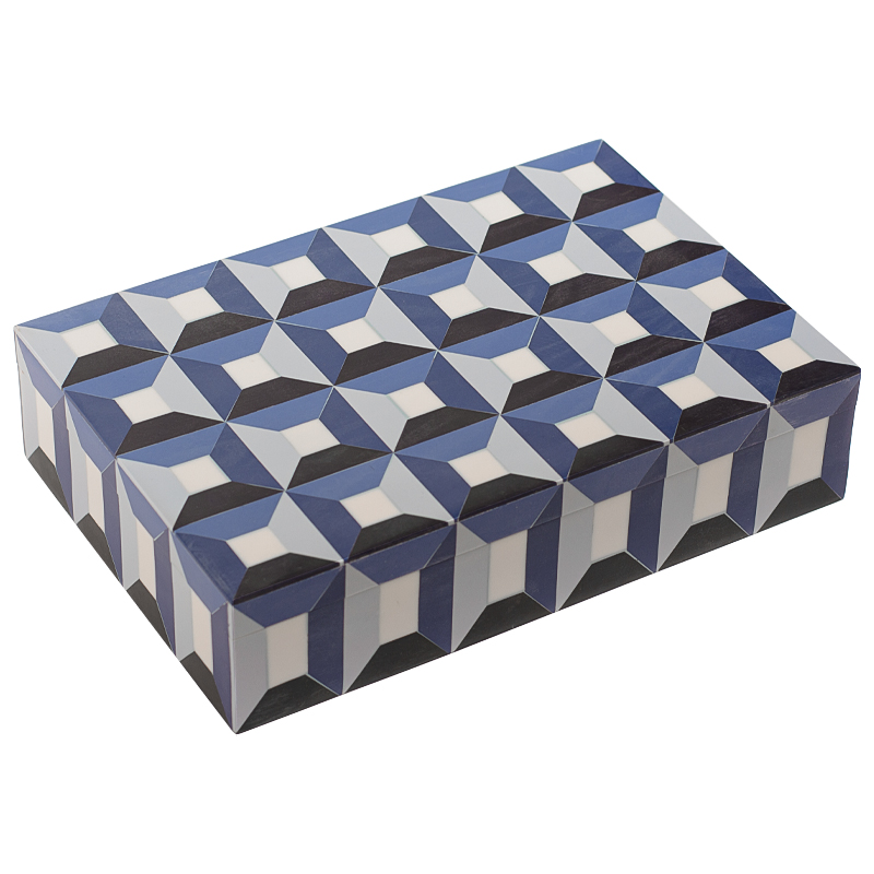 Шкатулка Squares Blue Bone Inlay Box Синий Белый Черный в Перми | Loft Concept 